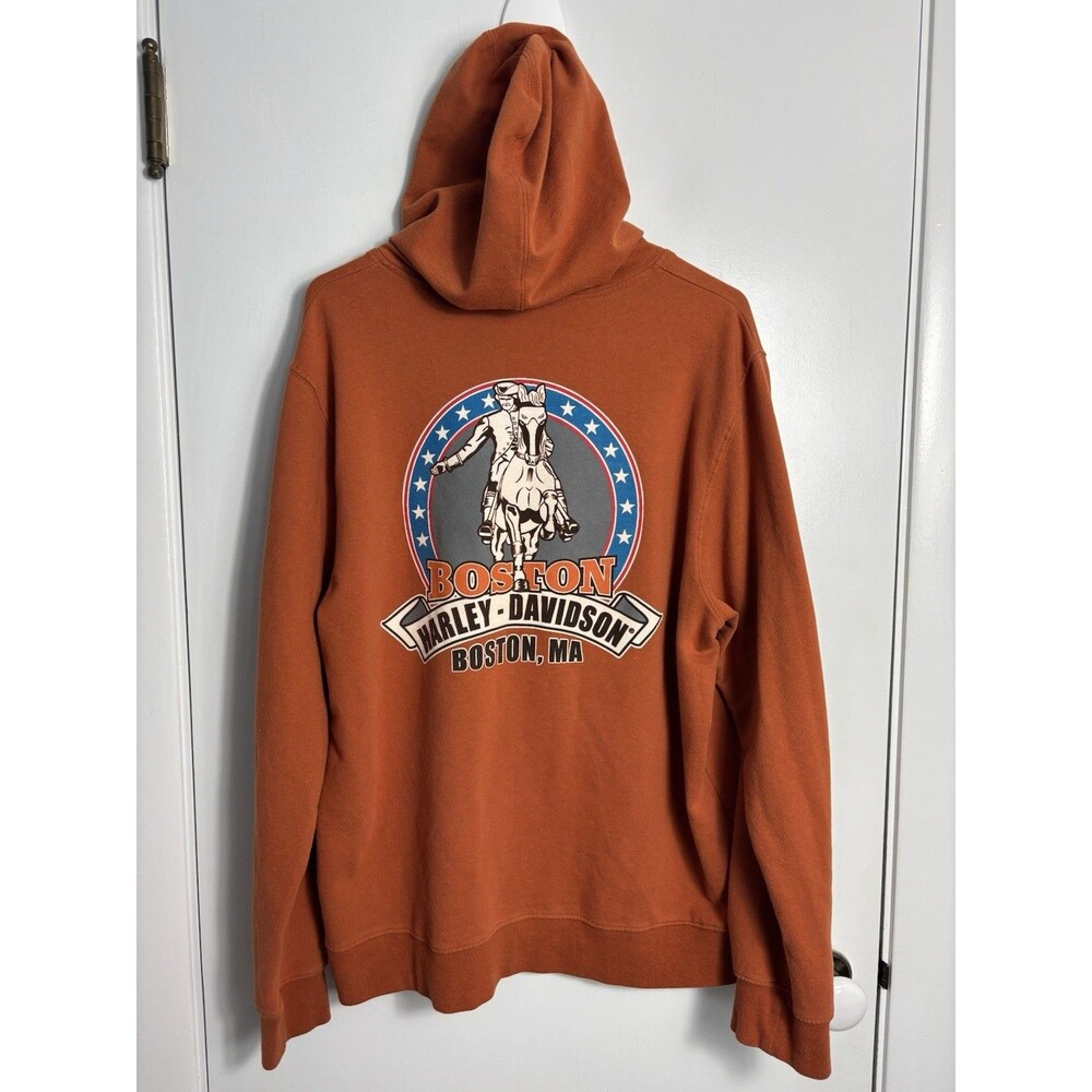 Harley Davidson Motorcycles Orange Paul Revere Boston Mens Large Hoodie Y2k